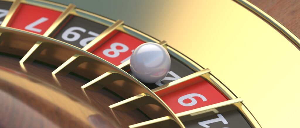 Close up of a roulette wheel.