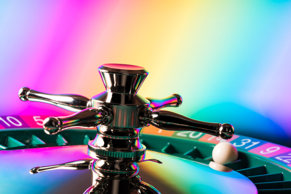 Close up of a roulette wheel.