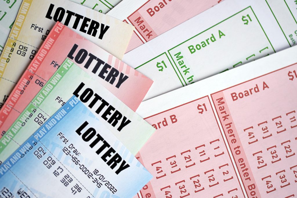 A photo of various lottery tickets.