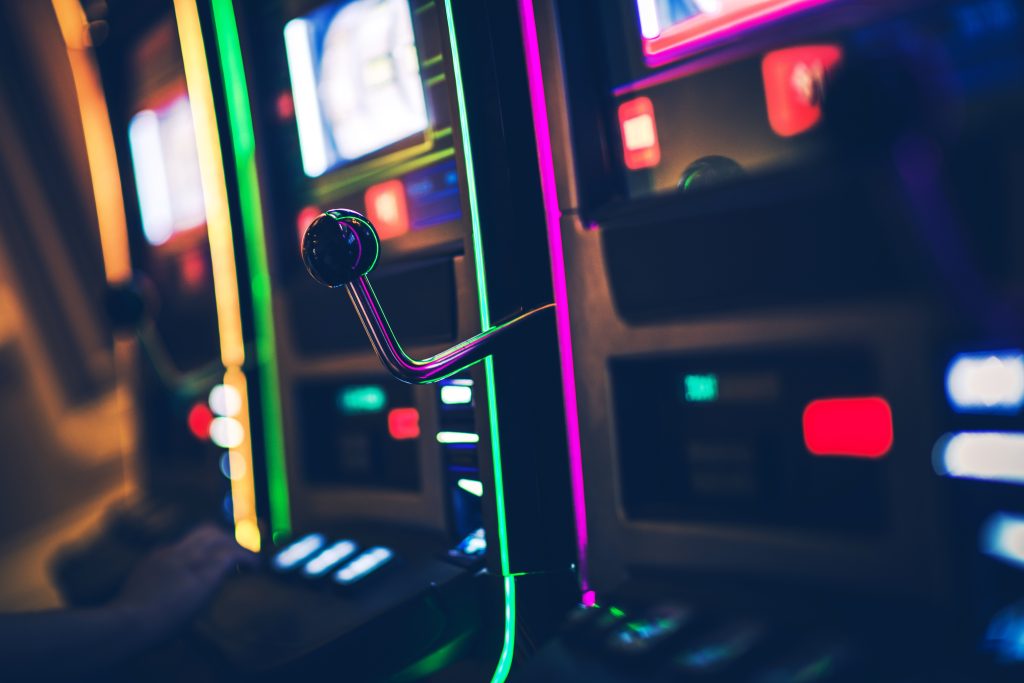 A photo of a slot machine inside a casino.