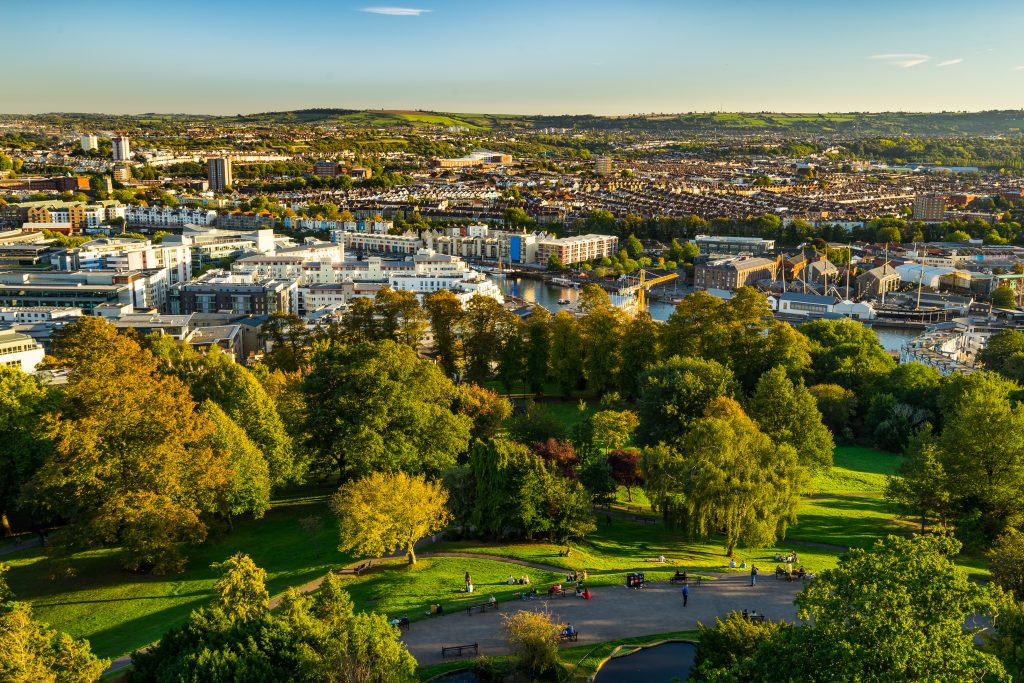 An aerial photo of a UK town.