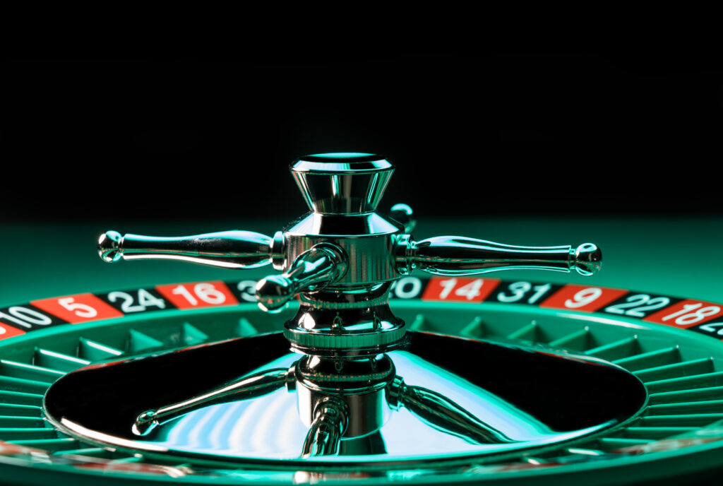 Close up of a roulette wheel.