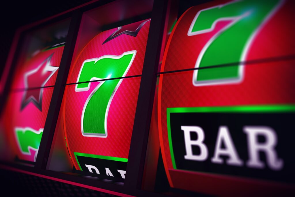 Close up of slot machine reels.